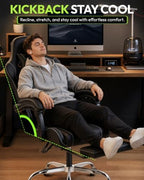 Dowinx Ergonomic Gaming Chair with Footrest & Massage Lumbar, 2D-Linkage Armrests for Computer Chair 330lbs with Headrest Pillow for Office, Home, Streaming and Long Gaming Sessions, Black