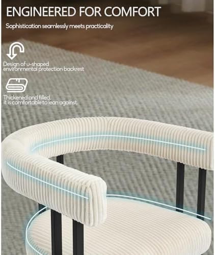 VIRRMO Boucle Corduroy Upholstered Dining Chair Set of 6 with Metal Legs Mid Century Modern Kitchen Chairs for Dining Room in Cream