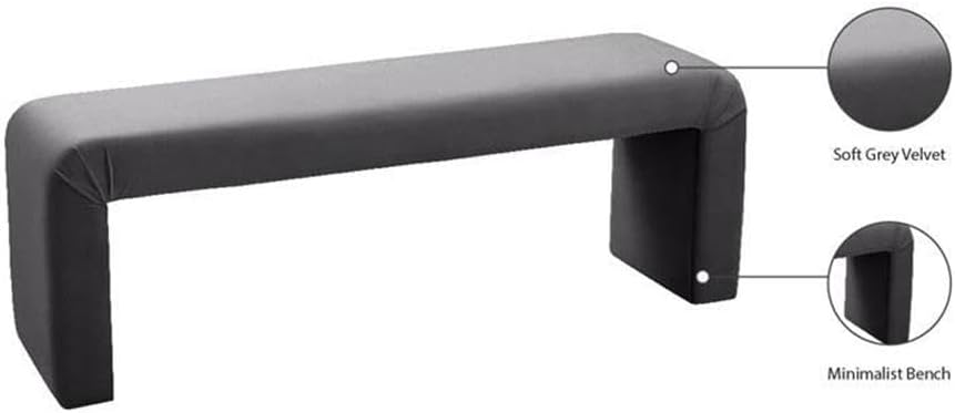 Meridian Furniture Minimalist Collection Modern | Contemporary Velvet Upholstered Bench, 53" W x 14.75" D x 18.25" H, Grey