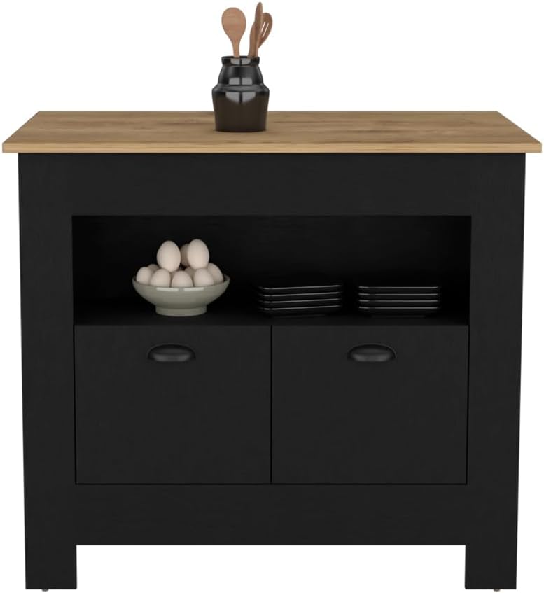 Kitchen Island Geneva Black Macadamia with Multicolor | Spacious 40.5" x 27.5" Macadamia countertop with surface