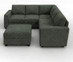 HONBAY Corduroy Sectional Sofa with Storage Ottoman, 6 Seaters L Shaped Small Sectional Couch for Living Room, Green