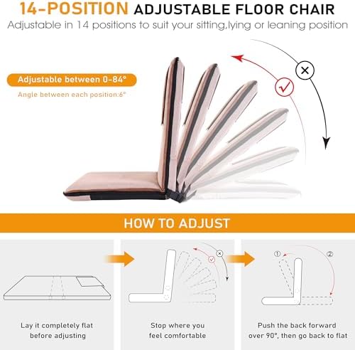 Adjustable Floor Chair with Back Support Foldable Meditation Seat, Coffee | 14-Position Adjust, 330lbs Weight Capacity, Washable Cover, Sturdy Bearings, Ground Seat for Adults, Portable for Meditation