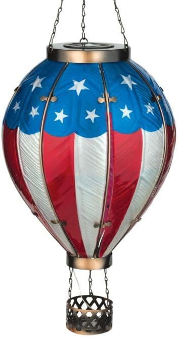 Regal Art & Gift Hot Air Balloon Solar Lantern – Hanging Solar-Powered LED Lights, Waterproof Portable Decorative Outdoor Lamp Made of Metal & Glass for Garden, Patios & Pathway – Americana (X-Large)