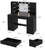 Furmax Vanity Desk with LED Mirror,Power Outlet,7 Drawers Makeup Table | LED Lighted Mirror & Built-in Outlet,7 Drawers and 6 Shelves,Organized Makeup Storage for Bedroom,Black