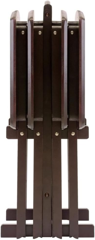 MAKLAINE 5-Piece Oversized Solid Wood Snack Table Set, Espresso Finish, Foldable Tables with Storage Stand, Rounded Corners, Durable Construction, Compact Living Room Furniture for Meals and