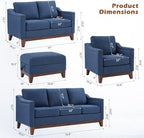 HAOMARKETS Vintage Upholstered Armchair Set of 2 with Nailhead Trim and Solid Wood Legs, Comfortable Accent Chair for Living Room & Bedroom, Blue