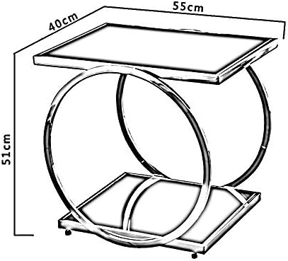 Telephone Table, Square Side Table,2 Layer Coffee Table,Telephone Table,Corner Table,Tempered Glass Sofa Side Table,554051CM(Color:Silver)