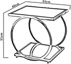 Telephone Table, Square Side Table,2 Layer Coffee Table,Telephone Table,Corner Table,Tempered Glass Sofa Side Table,554051CM(Silver