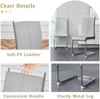 71" Glass Dining Table Set for 6｜Modern Dining Table Set for 6 with Faux Leather Chairs｜0.4" Thick Tempered Glass Tabletop｜Silver Chrome Metal Legs with Grey Crossbar｜Easy Assembly