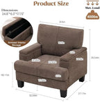 Modern Upholstered Living Room Chairs, Accent Chair with Storage Armrest, Comfy Large Armchair, Fabric Single Sofa ReadingChair for Bedroom, Dark Brown