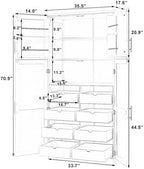Freestanding Tall Kitchen Pantry Cabinet with 4 Doors and 2 Door Shelves,8 Pull-Out Trays and Adjustable Shelf,for Dining Room (White/F)
