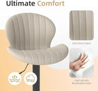Youhauchair Velvet Fabric Counter Height Bar Stools Set of 3, Beige | Modern, Height Adjustable, Swivel, Armless, Kitchen Island Chairs with Back & Footrest, Soft, Upholstered Dining Room Chair