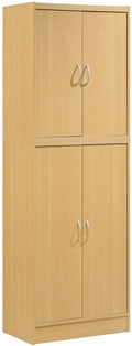 Pemberly Row 4-Door 4-Shelf Wood Kitchen Pantry, Beige Finish, 71.6 in. Height, Adjustable Shelves, Engineered Wood, Contemporary Storage Cabinet for Kitchen, Dining Room, Bathroom or Laundry Room