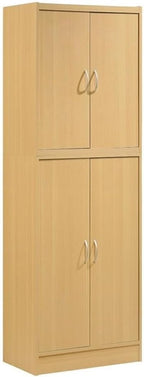 Pemberly Row 4-Door 4-Shelf Wood Kitchen Pantry, Beige Finish, 71.6 in. Height, Adjustable Shelves, Engineered Wood, Contemporary Storage Cabinet for Kitchen, Dining Room, Bathroom or Laundry Room