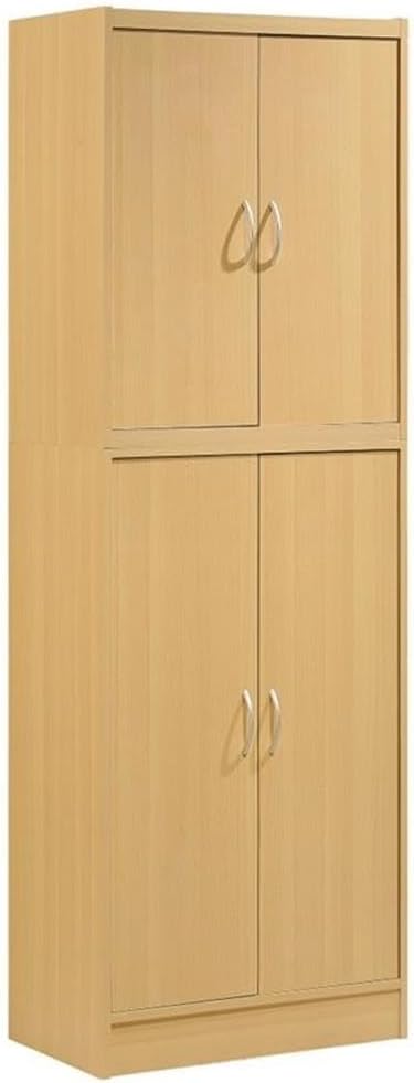 Pemberly Row 4-Door 4-Shelf Wood Kitchen Pantry, Beige Finish, 71.6 in. Height, Adjustable Shelves, Engineered Wood, Contemporary Storage Cabinet for Kitchen, Dining Room, Bathroom or Laundry Room