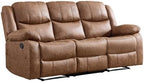 EBELLO Faux Leather Manual Reclining Sofa, Mid-Century Modern Overstuffed Armrest 3 Seat Recliner Sofa, Reclining Couch for Living Room, Meeting Room, Brown (3 Seat Sofa)