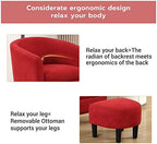 INZOY Modern Accent Chair with Ottoman for Small Space, Club Chair with Ottoman Set, Comfy Fabric Barrel Reading Chairs for Living Room Bedroom, Round Reading Chair with Foot Rest, Red