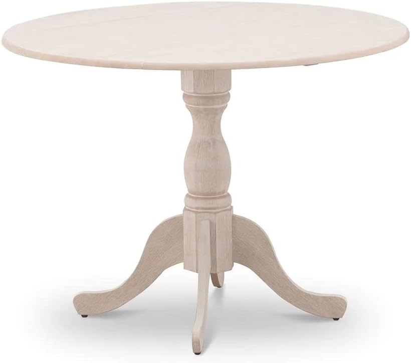 East West Furniture DMT-ABC-TP Dublin Kitchen Dining Table - a Round Wooden Table Top with Dropleaf & Pedestal Base, 42x42 Inch, Wirebrushed Buttercream | Kitchen