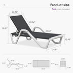 PURPLE LEAF Lounge Chair Outdoor Set of 2 w/Armrest for Poolside Dark Grey | Easy Assembly, The multi-position backrest lowers completely flat so you can relax, read, or enjoy full-body sunbathing