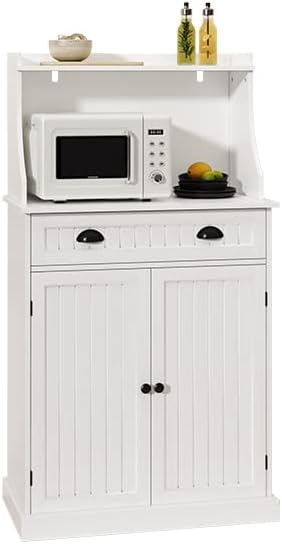HOLTICO 54" Freestanding Kitchen Pantry Storage Cabinet with Doors and Adjustable Shelves, Microwave Oven Stand with Drawer for Kitchen, Bathroom or Hallway, White