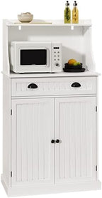 HOLTICO 54" Freestanding Kitchen Pantry Storage Cabinet with Doors and Adjustable Shelves, Microwave Oven Stand with Drawer for Kitchen, Bathroom or Hallway, White