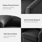 HULALA HOME Genuine Leather Swivel Barrel Accent Chairs Set of 2, Black | Transitional Round Swivel Accent Chair with Solid Wood Base, No Assembly Required, for Living Room Bedroom Reading Relaxation