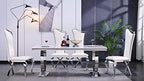ACEDÉCOR Dining Chairs, White Faux Leather Dining Chairs Set of 6, Gorgeous Streamlined High Back Chair with Silver Mirror Curved and X-Shaped Stainless Steel Legs