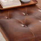 Ottoman Bench Oversized Entryway Shoe Bench Seat Faux Leather Brown | Large Long Rectangle Dining Bench with Button-Tufted Padded Upholstered Seat & Wood Legs for Living Room Bedroom End of Bed