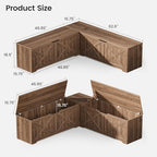 L Shaped Storage Bench, 63" Corner Bench with Storage, Breakfast Nook Bench with 3 Hidden Flip-Top Compartments, Backless Dining Bench for Kitchen, Entryway, Dining Room, Walnut
