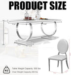 Luxury Marble Dining Table Set for 6 People, 70" Double O-Shaped Faux Marble Kitchen Table with 6 Round PU Leather Chairs, for Kitchen, Dining Room (1 White Table + 6 White Chairs)