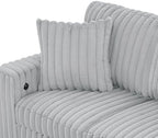 THSUPER 122-Inch Oversized U Shaped Plush Corduroy Fluffy Sectional Sleeper Sofa with Pull Out Bed, Storage Chaise Lounge and USB Charging Port - Gray
