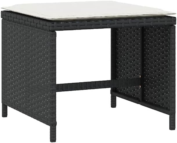 4-Piece Garden Stool Set with Cushions, Black and Cream, Square Outdoor Stools with Removable Polyester Cushions, Metal Frame and PE Rattan, 242.5 lbs Capacity per Stool for Patio