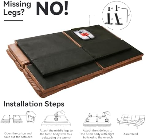 71" Convertible Futon Sofa Bed,Brown Faux Leather Futon Couch,Memory Foam Reclining Sleeper Sofa Bed,Modern Folding Small Loveseat Couches for Living Room,Office,Apartment