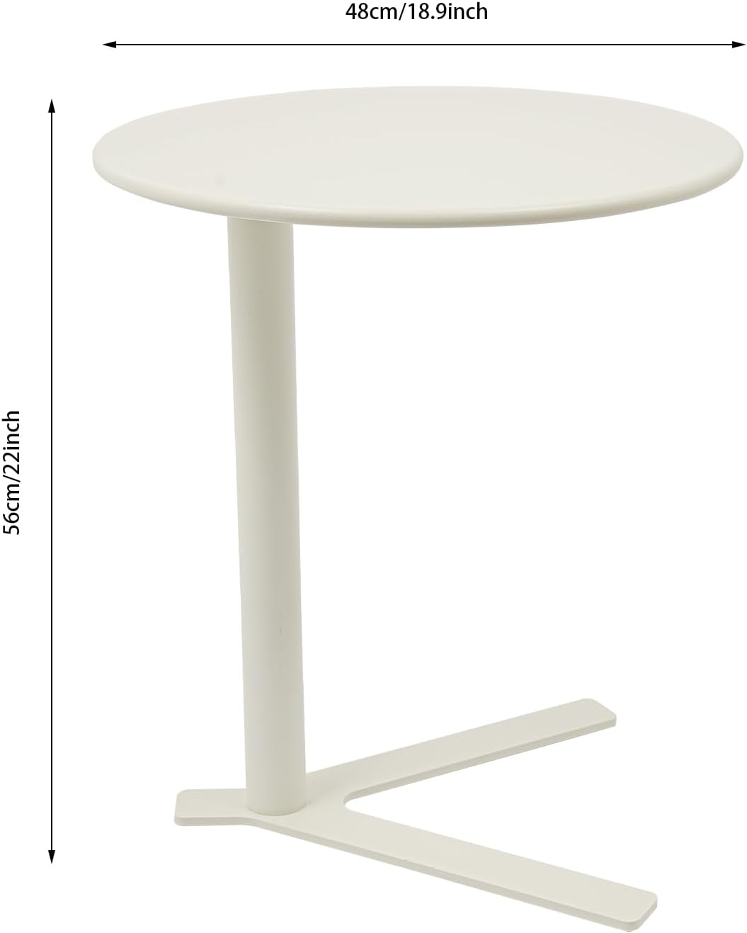 Round Side Table, Small C Shaped End Table, Couch Side Table, Modern Coffee Table, Bedside Snack Table with Y Shaped for Living Room Bedroom Office Apartment (White, 18.9x22in)