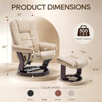 Swivel Recliner Chair with Ottoman Reclining Lounge Sofa Footrest, Set of 1 | 360°Sturdy Wood Base, Soft Faux Leather, Upholstered Ultra-Plush Foam, Modern Armchair, Living Room Bedroom Office Reading