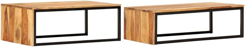 Nesting Tables 2 pcs Solid Acacia Wood | Powder Coated Steel Frame, Stackable Design, Vintage Style, Easy Assembly, for Living Room