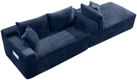 Blue Oversized Sectional Couches with Ottoman. Right Face Chaise | L shaped modular sofa, Cloud soft cushion with foam, Breathable pet-friendly, Side storage pocket, No assembly required.