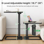 Driftwood Grey TV Tray Table, Adjustable Height & Rounded Metal Corners, Snack Table for Couch, Sofa, Bed, Chair, Living Room, C Shaped End Side Table for Eating, Dinner or Laptop, Small Spaces