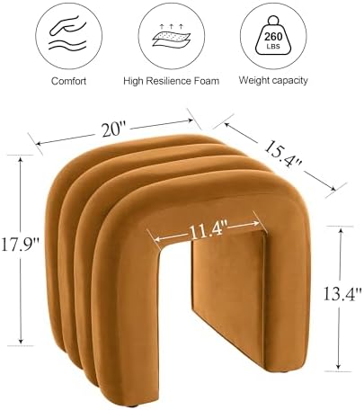 ONEVOG Velvet Pouf Ottoman, Small Ottoman Foot Rest for Couch, 18 Inch Cute Vanity Chairs for Makeup, Living Room Decorative, Sturdy Frame, Upholstered Modern Footrest for Bedroom, Dorm, Cognac, 2Pcs