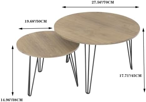 Round Nesting Coffee Tables Set of 2, Marble Grain Top Modern Side Tables | Modern Nesting Coffee Tables, Circular Marble Effect Tabletop Stackable End Tables, Hairpin Leg Side Table for Home Decor