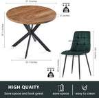 Homedot 37" Round Table Set for 4 Person, Modern Kitchen Table Set, Imitation Wood Dining Table with Space Saving Dining Chairs, Dark Green Velvet Side Chairs
