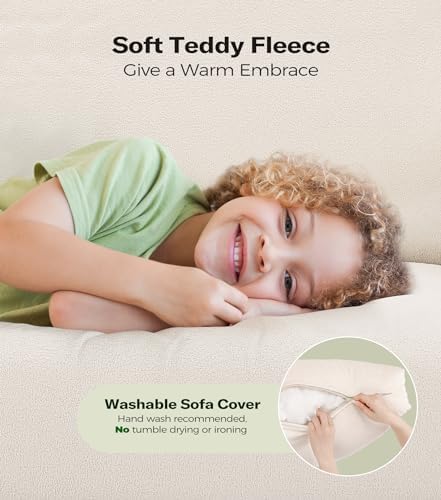 Welzona Loveseat, 51" Small Couch, Teddy Love Seat, Small Loveseat Sofa | Comfy Teddy Fabric, Tool-free Setup, Washable Covers, All-wood Small Sofa Couch for Living Room, Bedroom, Small Spaces, Beige
