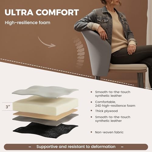 Modern Dining Chairs Set of 4, Faux Leather Upholstered Accent Chair with Metal Legs, Kitchen Side Chair with Comfortable Seat for Dining Room, Living Room, Bedroom, Light Grey