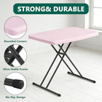 30 Inch Folding Table, Adjustable Height TV Tray for Small Spaces, Heavy Duty Foldable Utility Table for Laptop, Dining, Camping, No Assembly, 200 lbs Capacity, Pink Granite