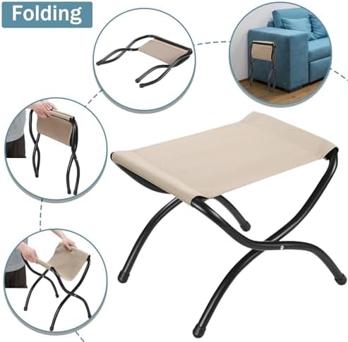 15" Upholstered Folding Foot Rest Stool with Foldable Metal Frame Brown | Indoor/Outdoor Footrest Washable Ottoman Footstool Compact Size 18.5"×14.8"×15" for Living Room, Bedroom, Patio