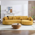 125” Curved Boucle Sofa,Modern 5-Seater L-Shape Sectional Couch with Chaise and Memory Foam,Modular Oversized Teddy Sofas for Living Room,Bedroom,Apartment (Right Facing,Yellow)