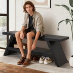 2-Tier Shoe Storage Bench, 47" Solid Wood Entryway Stool Storage | Narrow Shoes Racks for Entryway, Minimalist Multi-Purpose Bench for Hallway, Kitchen, Bedroom, or Dining Room