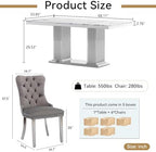 HomVent 68'' Silver Faux Marble Dining Table Set with 6 Grey Velvet Chair | Modern Rectangle Kitchen Table Set of 6 with Faux Marble Table Top & Stainless Steel Base Dining Set for Kitchen Dining Room