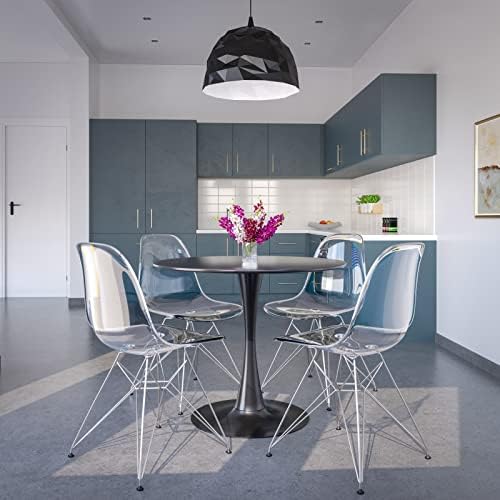 LeisureMod Bristol 35" Round Dining Table, Modern MDF Wood in Black Metal Pedestal Base Accent Table Mid-Century Café Table, Kitchen Dining Room Furniture (Black)