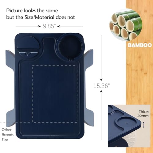 Nnewvante Couch Armrest Tray 3 in 1 Bamboo Clip-on Couch Table, Navy Blue, | Large 15.36"x9.85" Sofa Arm Table,Easy-Access 360°Rotating Cup and Phone Holder and Non-Slip Base